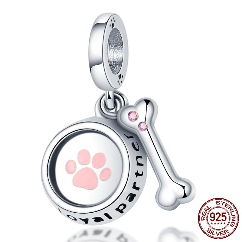 Dog Pet Charms Copper Doggy Paw French Bulldog Bones Beads Fit Original Pan Bracelet Diy Fine Jewelry