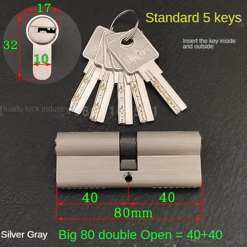 5pcs Keys Lock Cylinder,Door Cylinder 50-120mm Biased Lock Cylinder Double-side Lock Core Anti-Theft Entrance Brass Door Lock