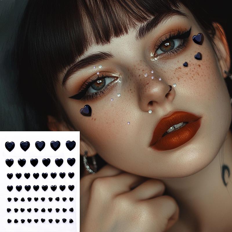 

57 шт./лист Сердце Наклейки с драгоценными камнями для лица 3D Многоцветные Самоклеящиеся Стразы для DIY Фестивальной Вечеринки Макияж Глаз и Лица Деко чёрный