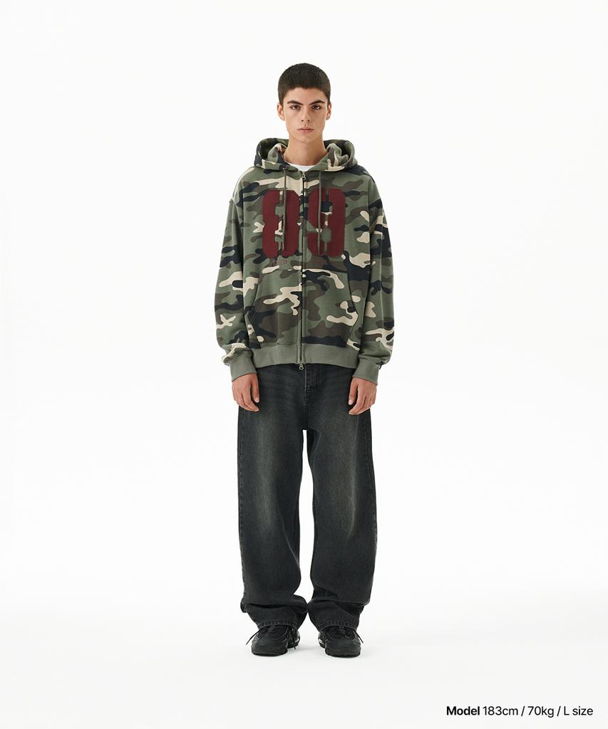 Mahagrid Camo Applique Zip Up Hoodie Green(Mg2Ffmm499A)