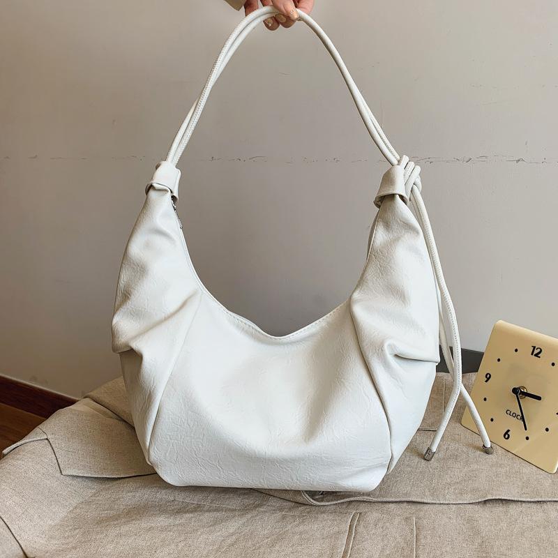 Pu single shoulder women's bag Maillard style retro soft surface dumpling bag spring new fashion pleated underarm bag women