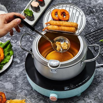 Household Temperature-Controlled Japanese Tempura Fryer - Mini Carbon Steel, Induction Cooker Compatible.
