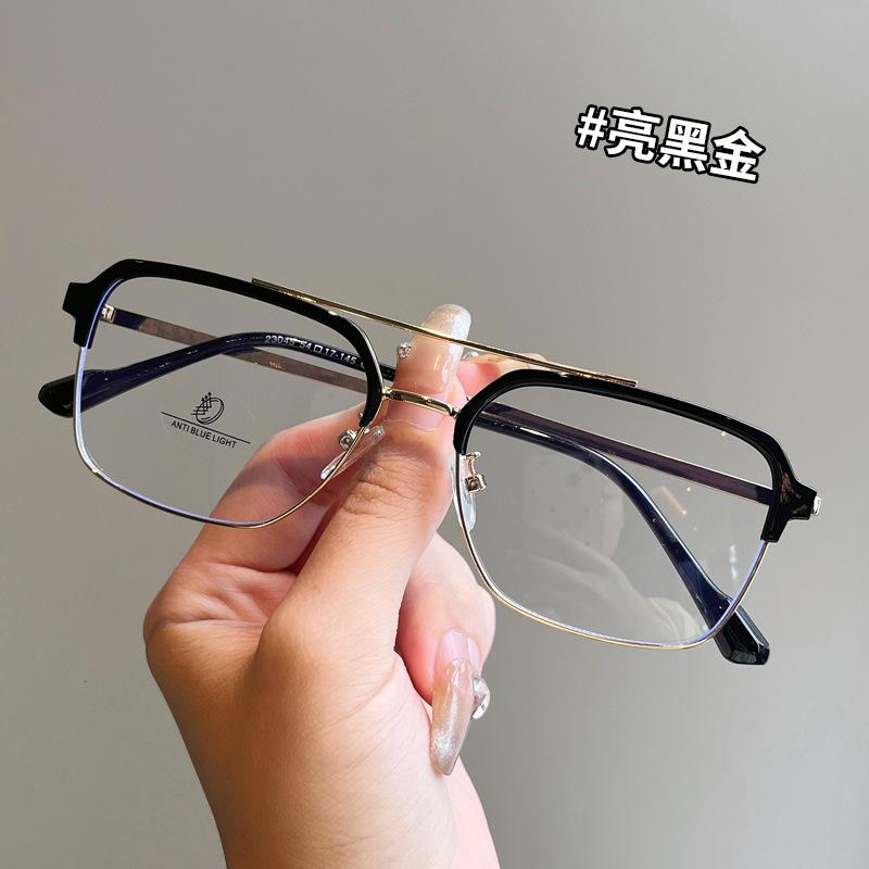 

Latest Fashionable Men s Style Glasses Glass Frame Semi-rimless Dual Bridge Women s Style Eyeglasses Blue Lightweight Filtering Glasses for Men