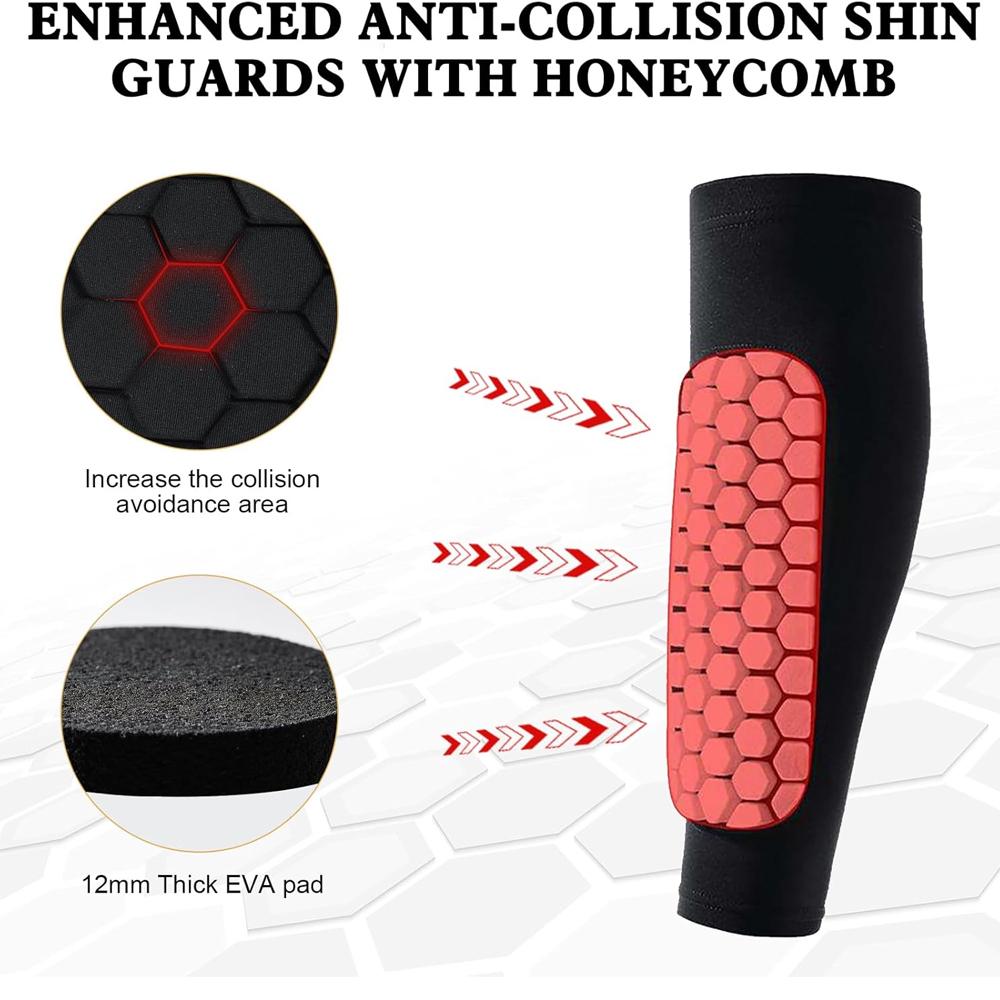 1PCS Soccer Shin Guards Pads,Calf Sleeve Compression with Honeycomb Pads Support for Football Baseball Taekwondo Boxing Sports 1