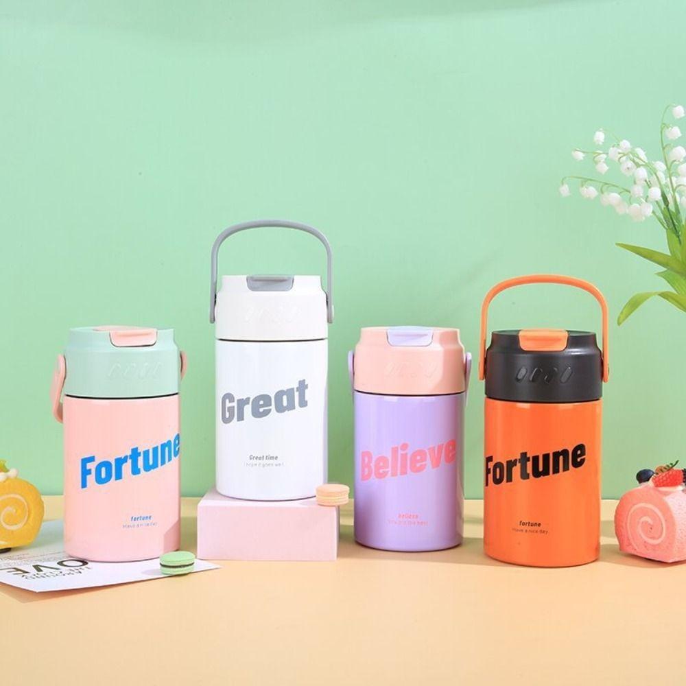 Foldable Straw Vacuum Insulated Bottle Stainless Steel Travel Tea Bottle Thermal Cup  Office Use