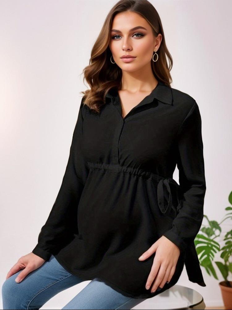 2022 Solid Color V-Neck Long-Sleeved Maternity Top