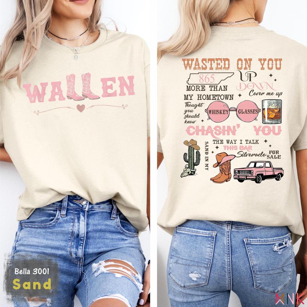 Wallen Country Concert Tshirt Pink Western Boot Pattern Tshirt for Women Fun Printed Tshirts for Both Unisex and Women