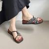 Internet celebrity explosion black retro one-word wedge slippers women's summer wear 2025 new non-slip premium sandals