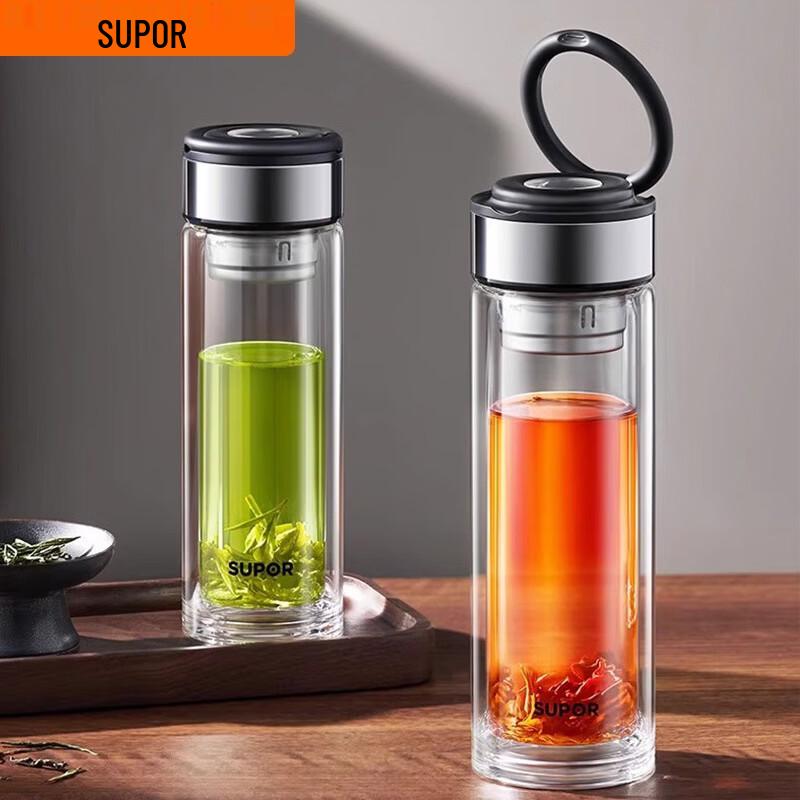 Supor Double-Wall Portable Glass Tea Water Bottle