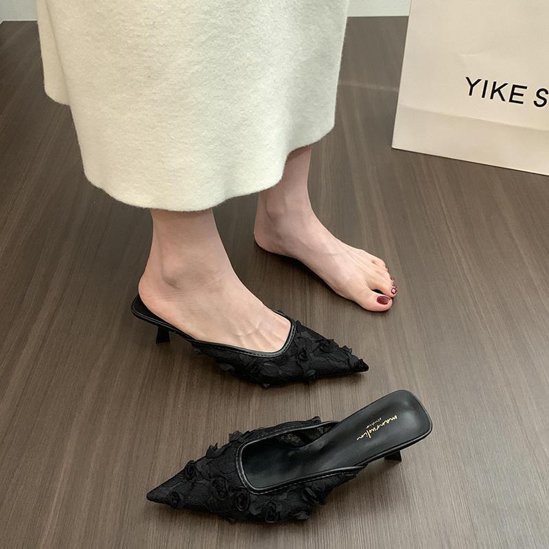 Summer Concise Pointed Toe Women Slippers Fashion High Heels Party Pumps Mules Slide Shoes 40 2853₽