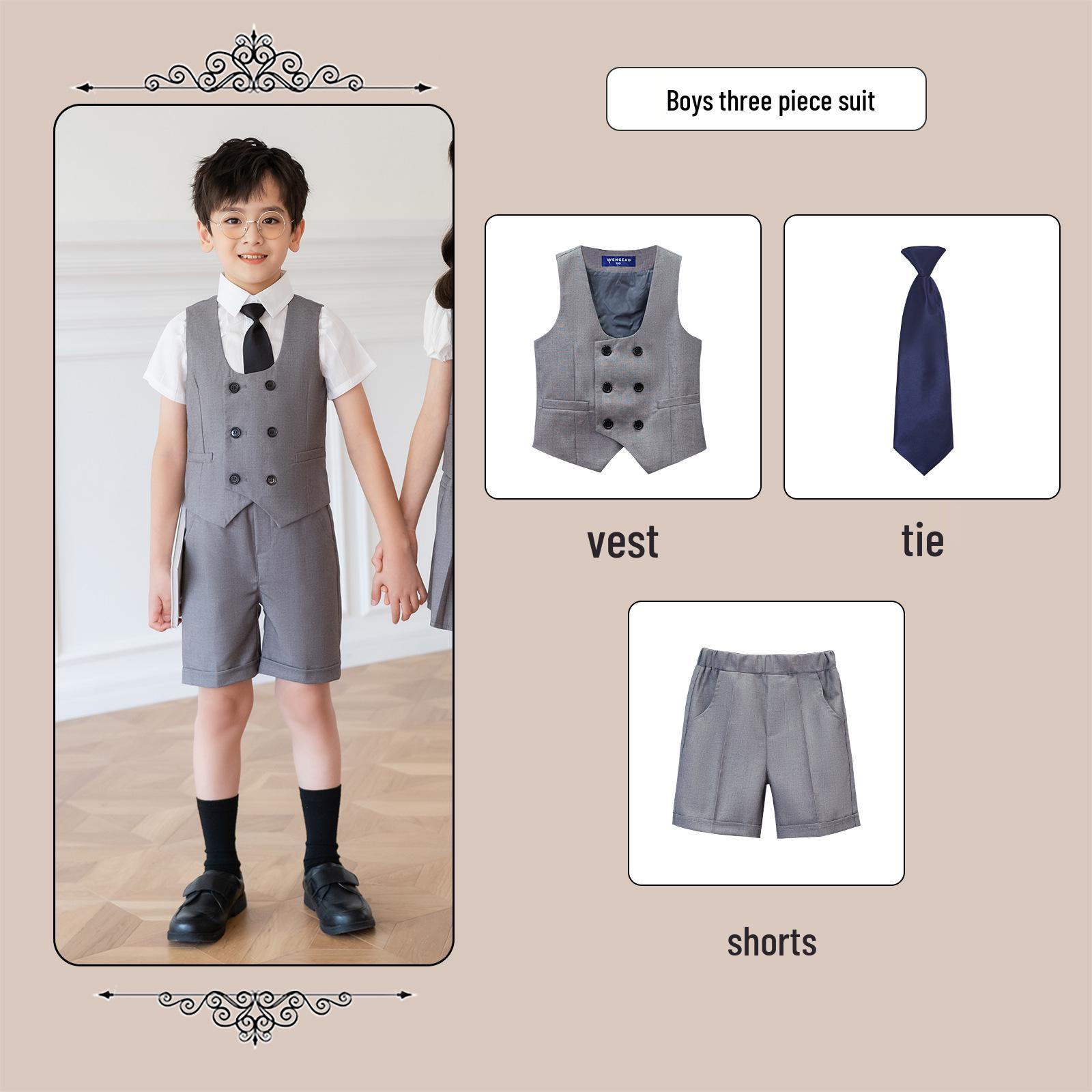 Children s Academic Style School Uniform Set: Primary School Vest & Kindergarten Short Sleeve for Back to School Photography