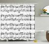 Music Shower Curtain,Black And White Music Notes Bathroom Shower Curtains Polyester Fabric Fashion Gray Bathroom Set With Hooks