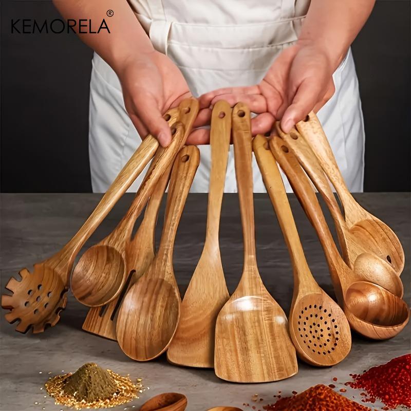 10PCS Natural Wooden Spoons –Kitchen Utensils for Stirring, Mixing & Serving – Durable Splinter-Free Wooden Spatulas & Ladles