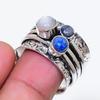 Natural Lapis Lazuli, Moonstone 925 Sterling Silver Jewelry Ring Size 8.5 AR-18956