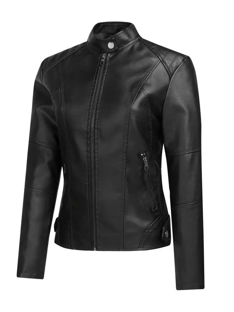 European & American Women's Leather Motorcycle Jacket - Fashion Zipper Short Vintage Coat