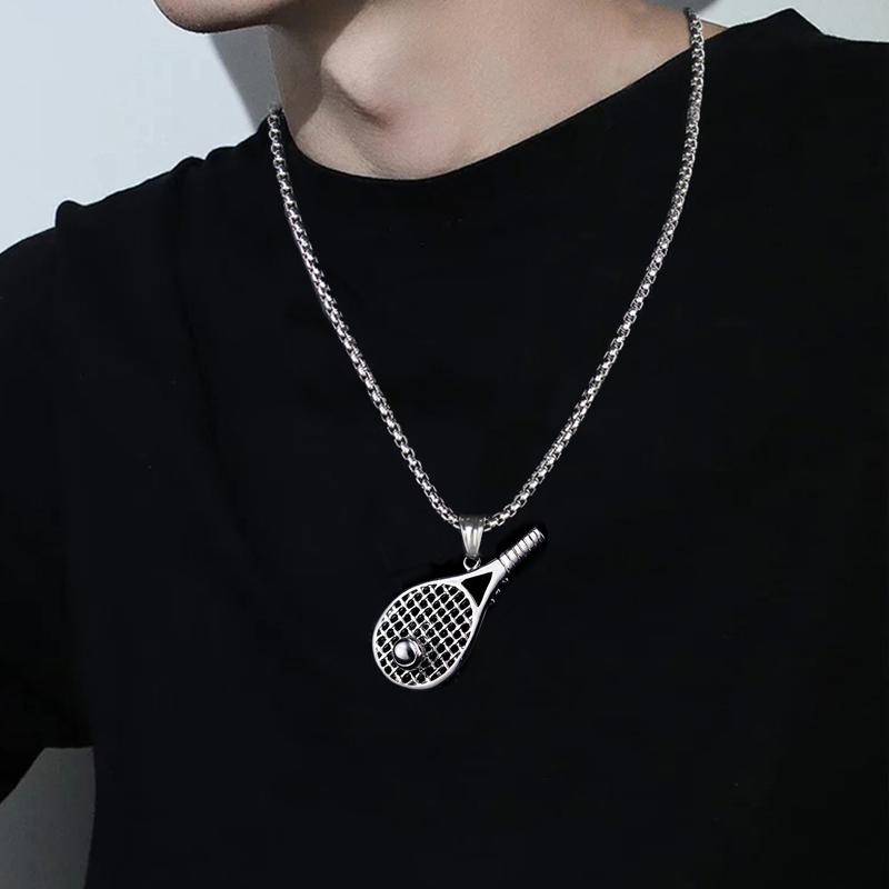 Sporty Style Tennis Racket Pendant Necklace For Women Men Copper Color Stainless Steel Chain INS New Hip Hop Rock Jewelry Gifts
