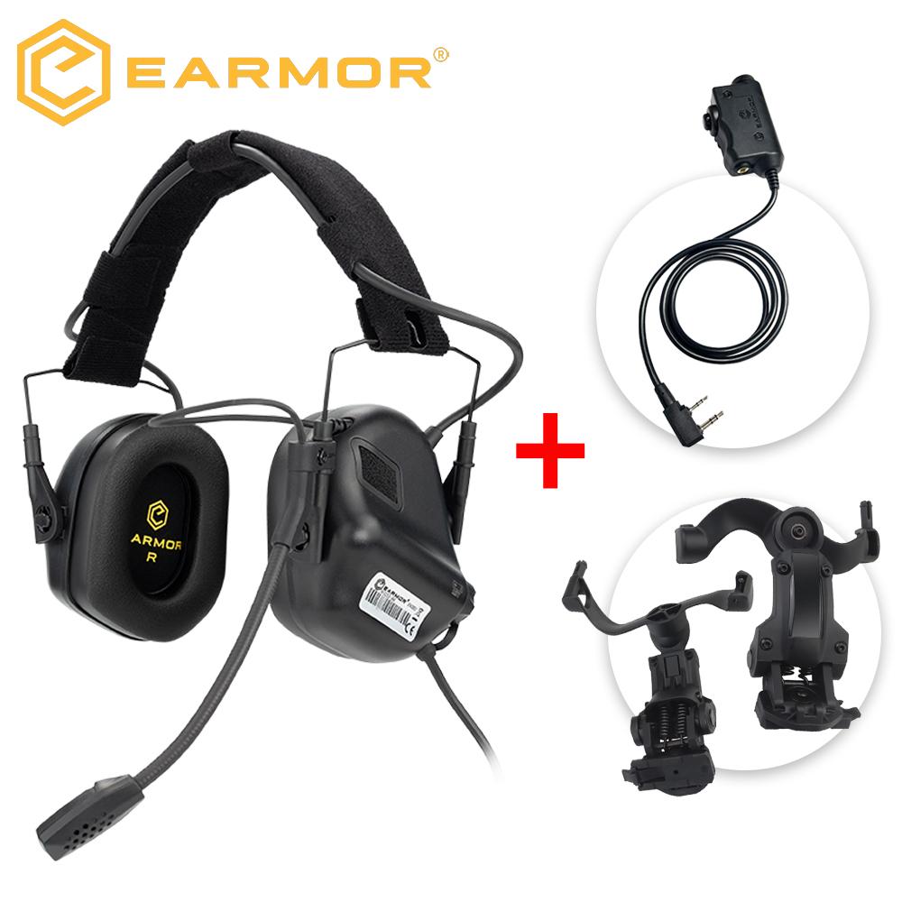 EARMOR M32 SE Tactical Headset Hunting Shooting Noise Cancelling Headphones with PTT,Brackets Fit for Wendy M-LOK ARC Helmet
