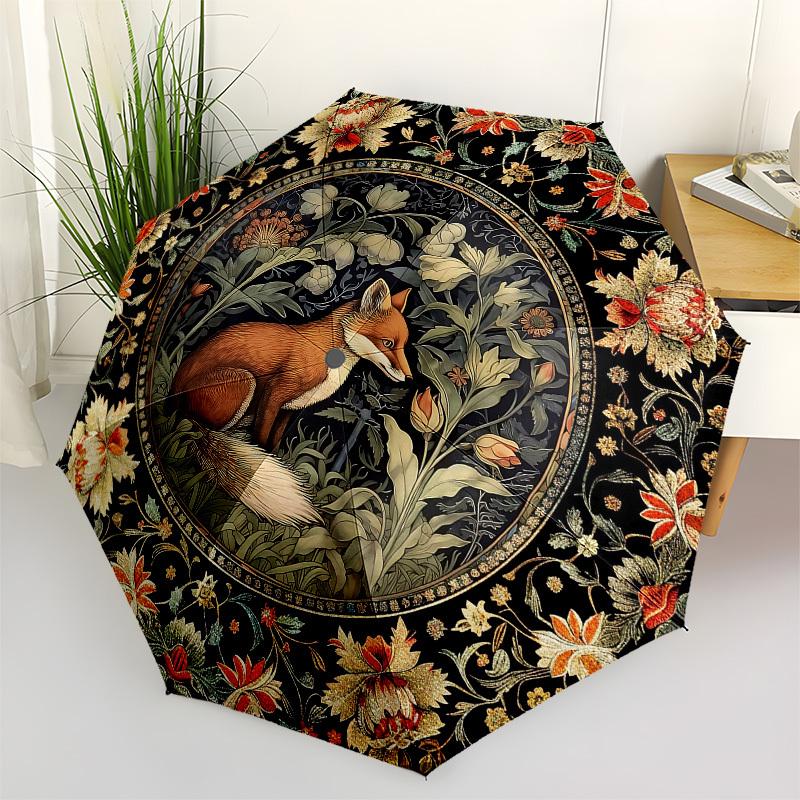 

Fox, FloralThemed Automatic Opening and Closing umbrella 8 Ribs, Suitable for Leisure and Going Out, Outdoor Accessory, Gothic Style, Fash
