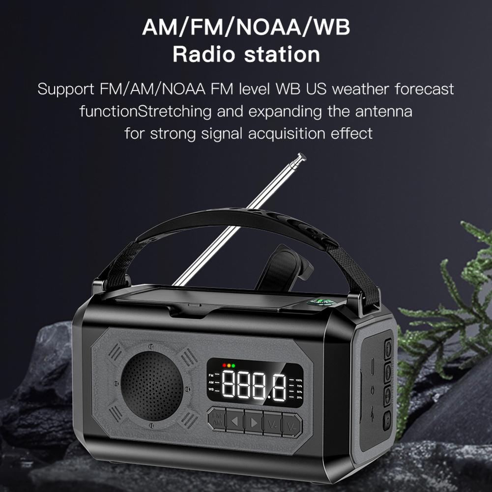 Solar Weather Radio 16000mAh-12000mAh Flashlight Hand Crank Emergency Radio Reading Lamp Built-In Speaker for Outdoor Survival