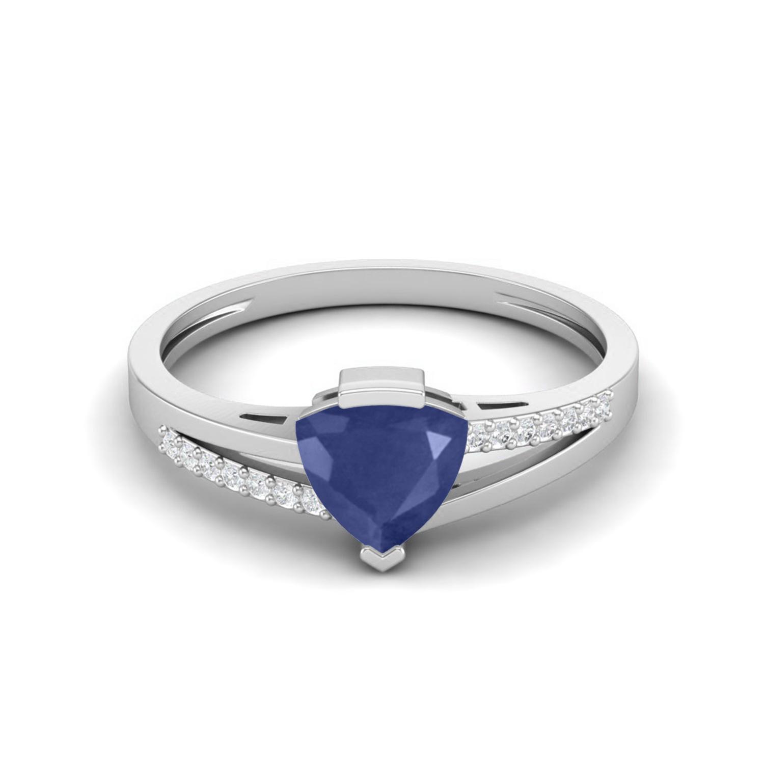 1.02 Cts Trillion Blue Sapphire Solitaire 925 Sterling Silver Split Shank Women Anniversary Ring