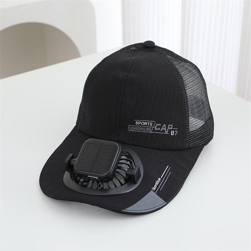 Summer Solar Charging Fan Hat Outdoor Shading Sun Protection Half Net Extended Brim Men's and Women's Alphabet Baseball Cap