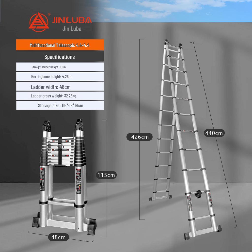 Jinluba Aluminum Telescopic A-Frame Ladder - Thickened, Stainless Steel, Bamboo Joint, for Household & Engineering Use