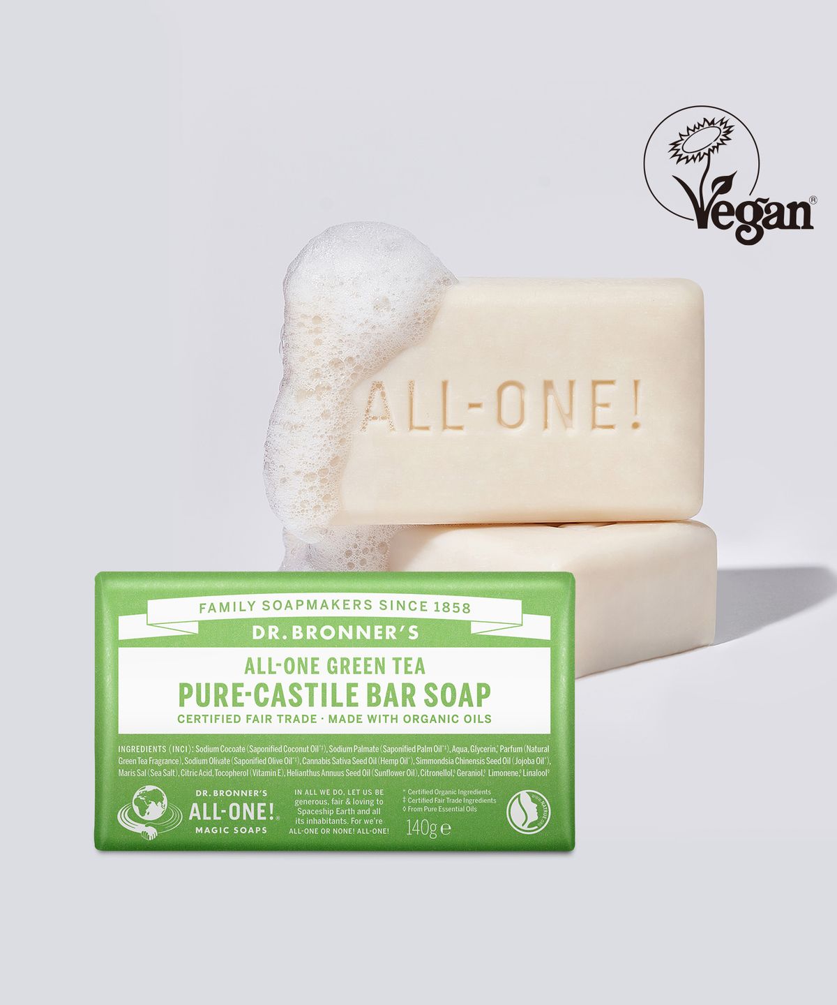 [2PACK] Green Tea Pure Castile Bar Soap 140g Green tea + almond
