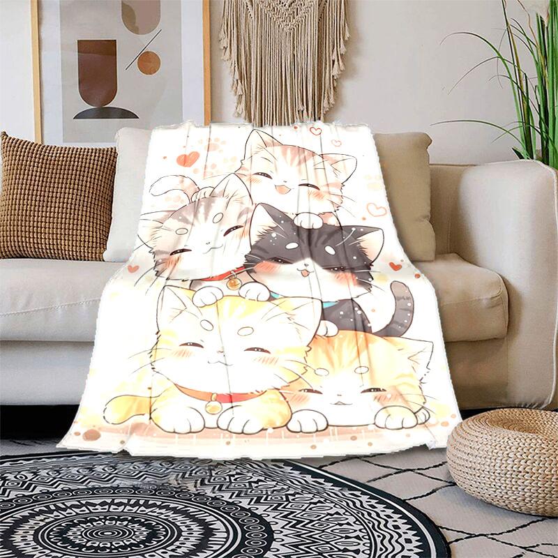 1PC Cute cat, cartoon blanket, all season lightweight home office outdoor nap multifunctional blanket