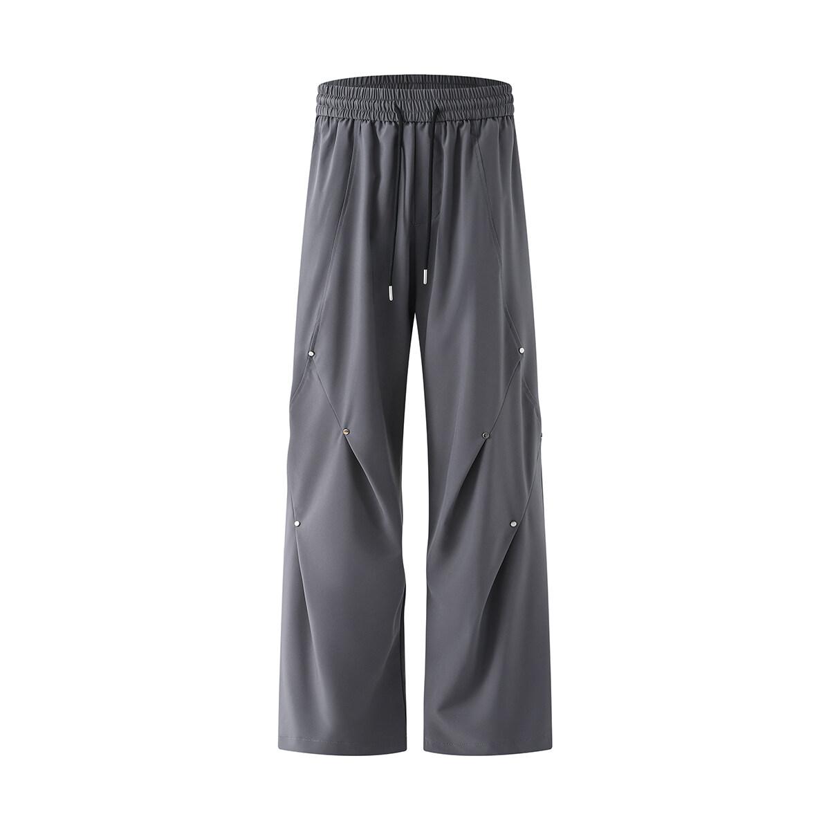 

Летние модные плиссированные брюки с заклепками для мужчин, повседневные однотонные прямые брюки с эластичной резинкой на талии, свободные универсальные повседневные брюки XXL темно-серого