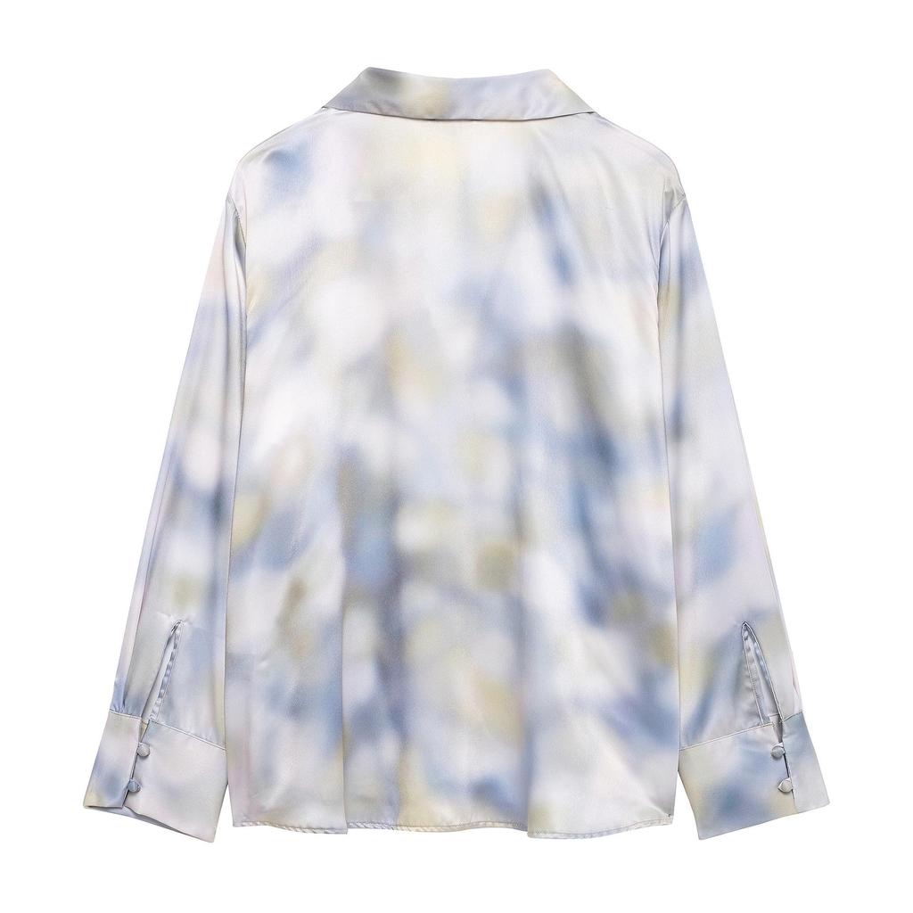 TAOP&ZA Women's Tie-Dye Silk Satin Long Sleeve Shirt and Midi Skirt Set - Spring/Summer Fashion