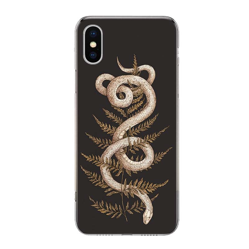 Animal The Snake and Fern Phone Case Cover For iPhone 11 12 13 Mini 14 15 Plus 16 Pro Max 17 Air 7 8 + SE Art Customized Fundas