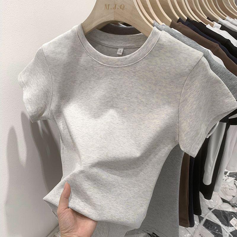 Combed cotton quality summer short-sleeved T-shirt women's inner design crew neck casual top ins