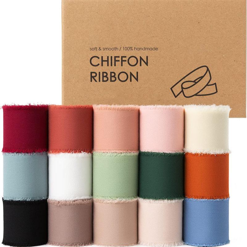 Nastro di Chiffon con Bordo Strappato per Biglietti con Fiori Freschi e Decorazioni per Regali di Matrimonio