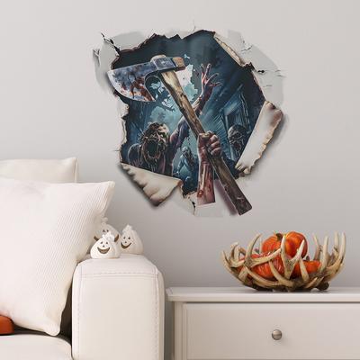 Fun-f176 Wandaufkleber mit der Aufschrift „Halloween Broken Wall“, Zombie-Axt, Urlaubsdekoration, Schlafzimmer, Wohnzimmer, Landschaftsbau
