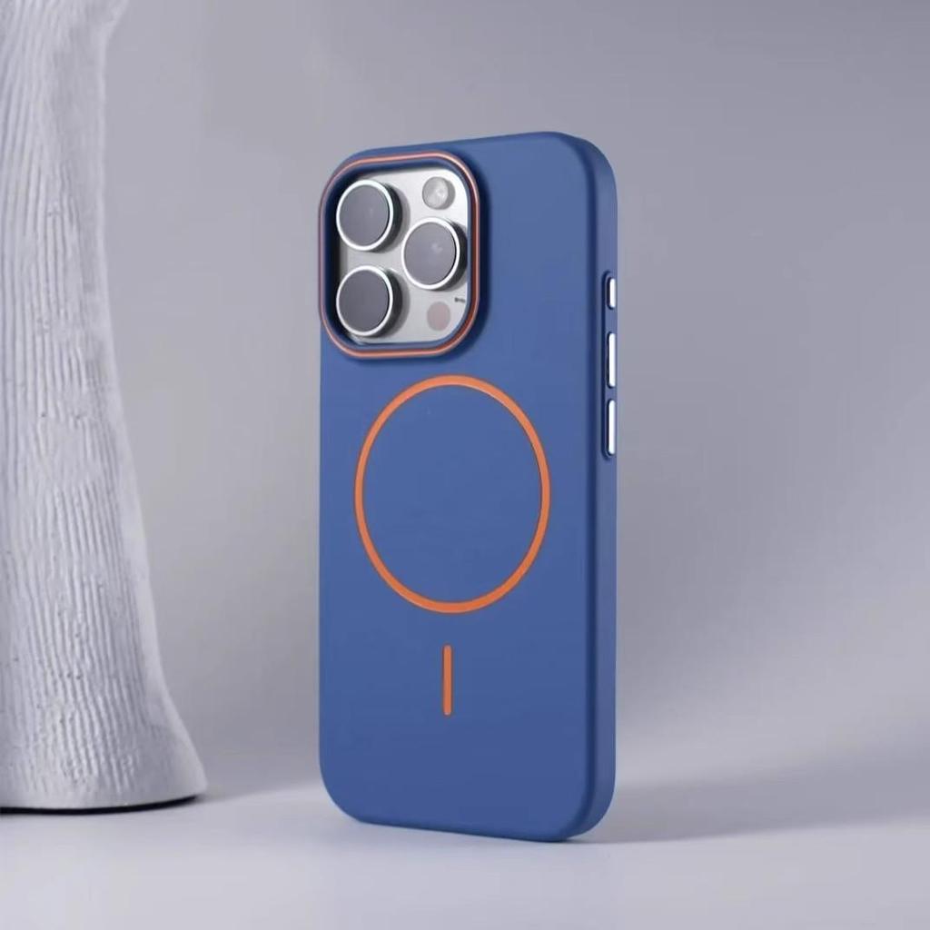 Magnetic Thin Ring iPhone 15/16 Pro Max Color Block Lens Frame Case - Skin-Friendly Protective Design