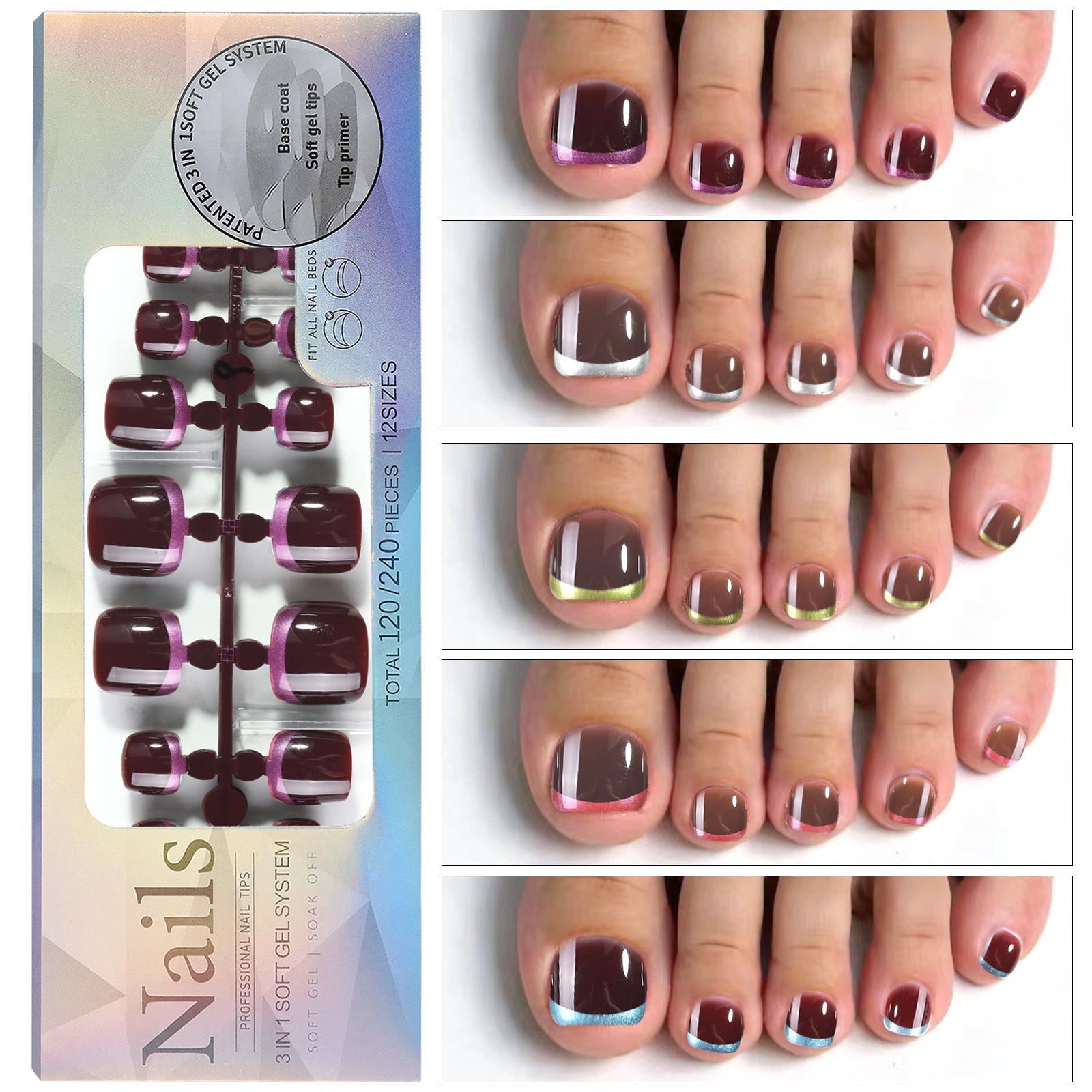 120PCS Pontas de unha de gel francesa Pontas francesas Press on Nails 12 tamanhos Unhas postiças Unhas postiças 3