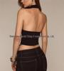 Spicy Style Black Halter Neck Backless Camisole with Pleats & Rivet Accents