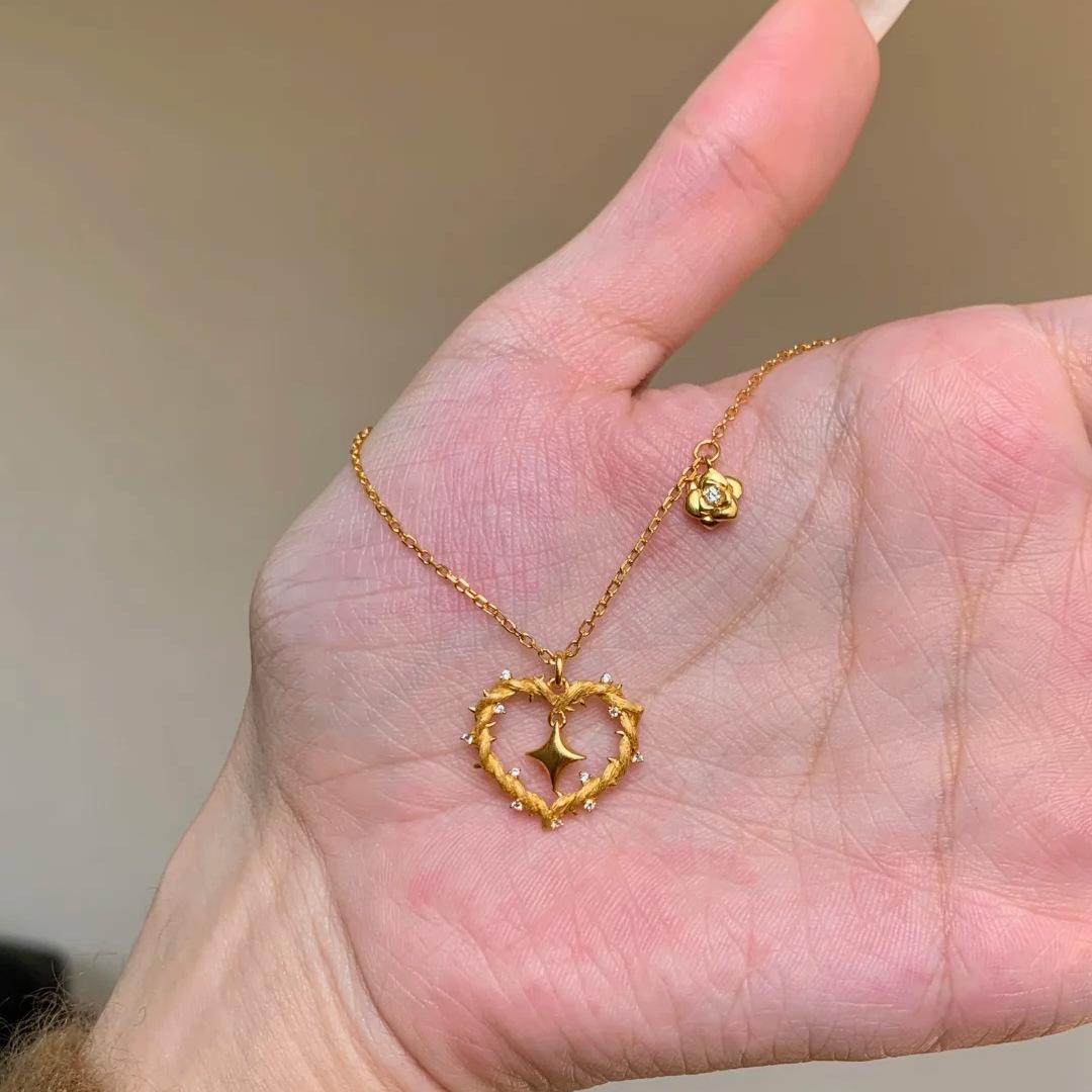 

Creative design brushed heart-shaped pendant star necklace gentle style high-end floral collar chain banquet jewelry gift 45cm