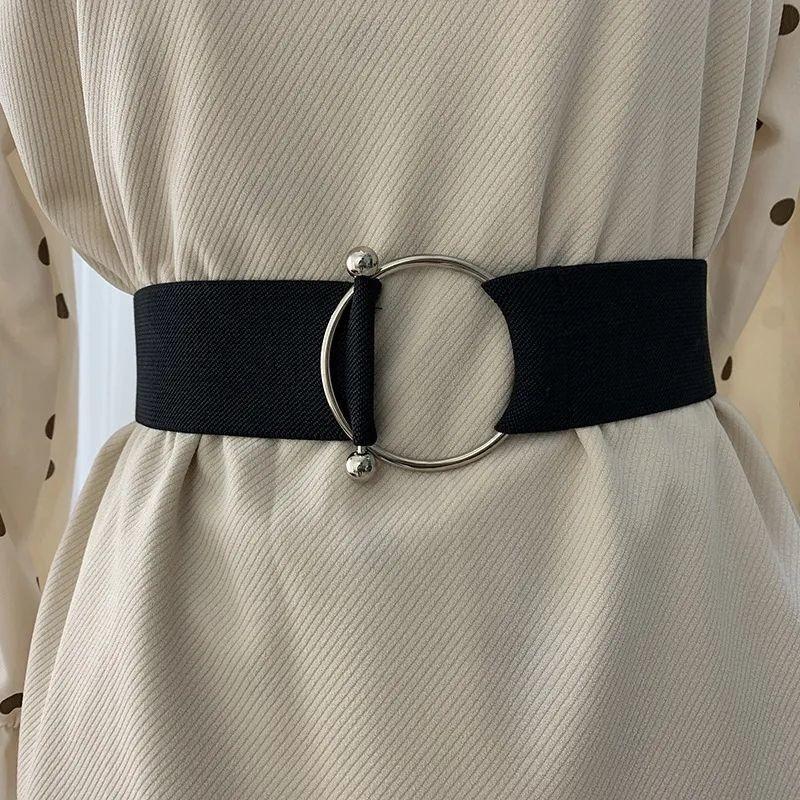Elegant Black Women's Belt With Stylish Round Buckle For Dresses And Sweaters