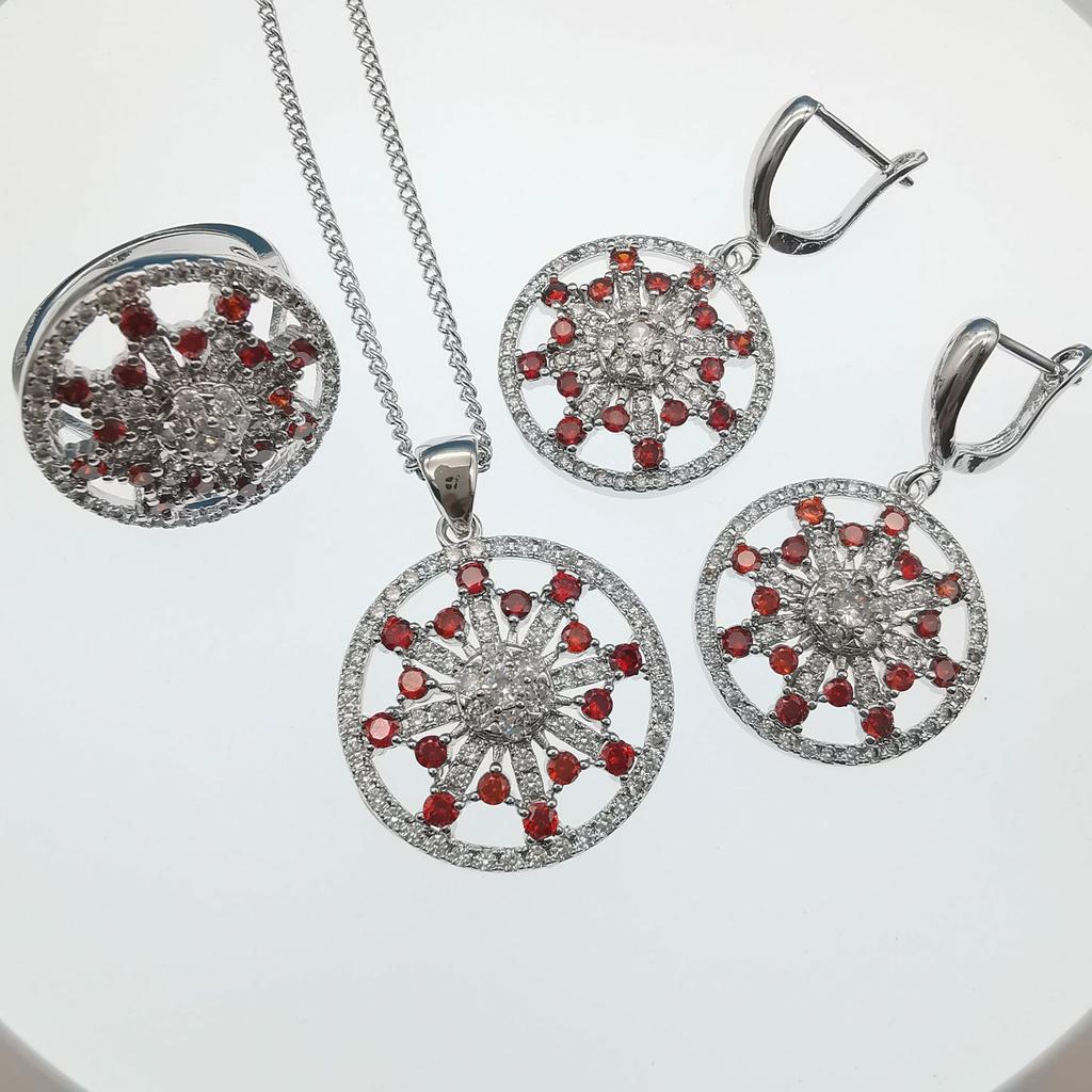 2025 Trendy Hot Round Micro Diamond Women's Multi Color Three Piece Jewelry