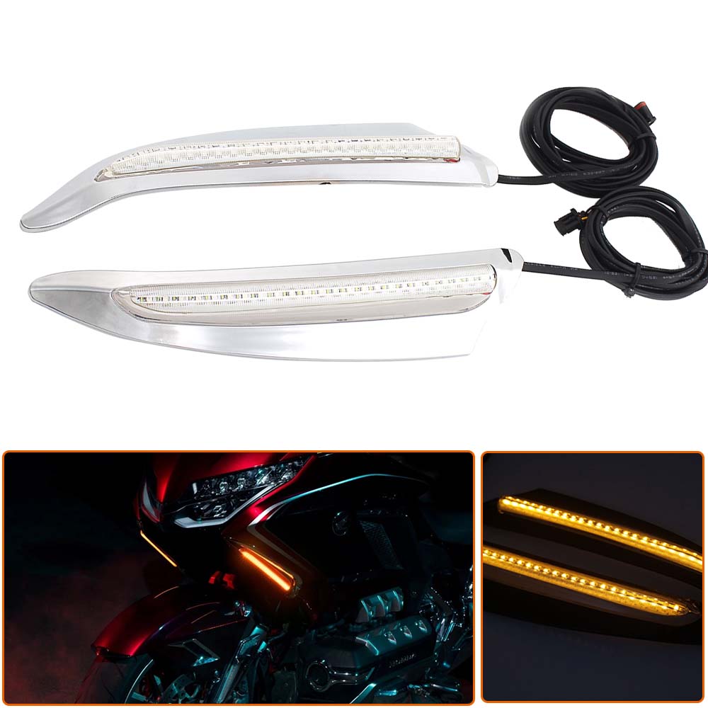 Motorcycle Part Front Lighted Vent Trim LED Light Turn Signal Lamp Kit ABS Plastic For Honda Gold Wing Tour DCT Airbag 2018-up