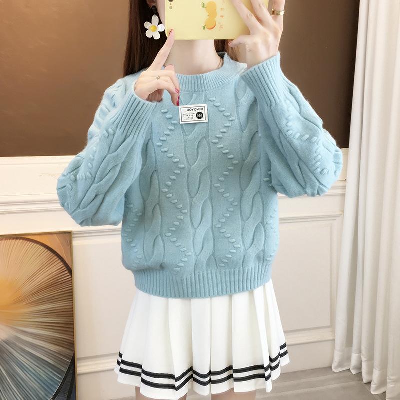 DAFIFY Women's Fashion Casual Fall Winter Solid Color Print Long Sleeve O-Neck Sweaters