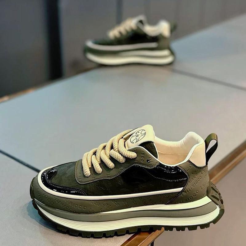 Spring and Autumn New Thick-soled Leather-faced Breathable Dad Shoes Lace-up Light Luxury Sports and Leisure Shoes Xlz