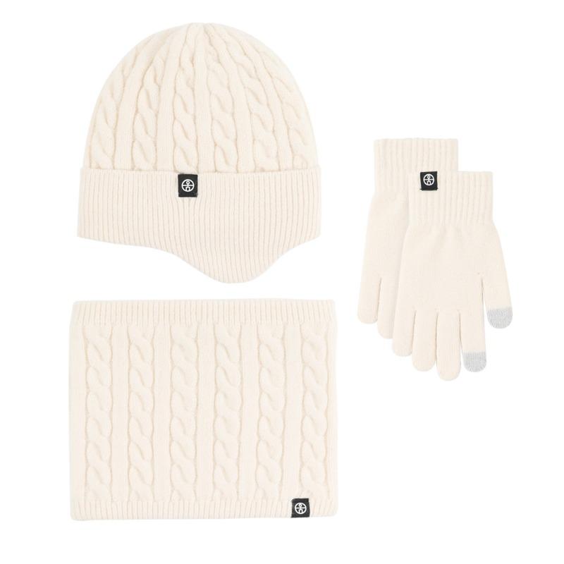 Winter Scarf Warm Three-piece Set, Velvet Outdoor Thickened Ear Protection Knitted Hat Scarf Gloves Three-piece Set