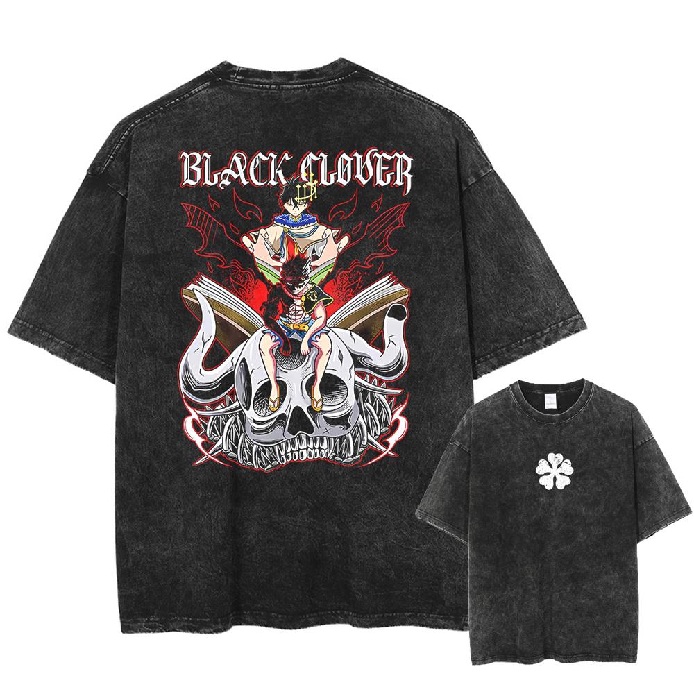 Men Women Black Clover T Shirt Asta Manga Tshirt Washed Cotton T-shirt Clothing Summer Short Sleeve Oversized Tees Streetwear