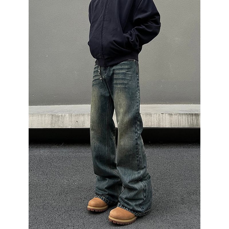 Blaexit Paris Bootcut High-End Blue Scimitar Jeans Men's Retro Straight Cleanfit Pants