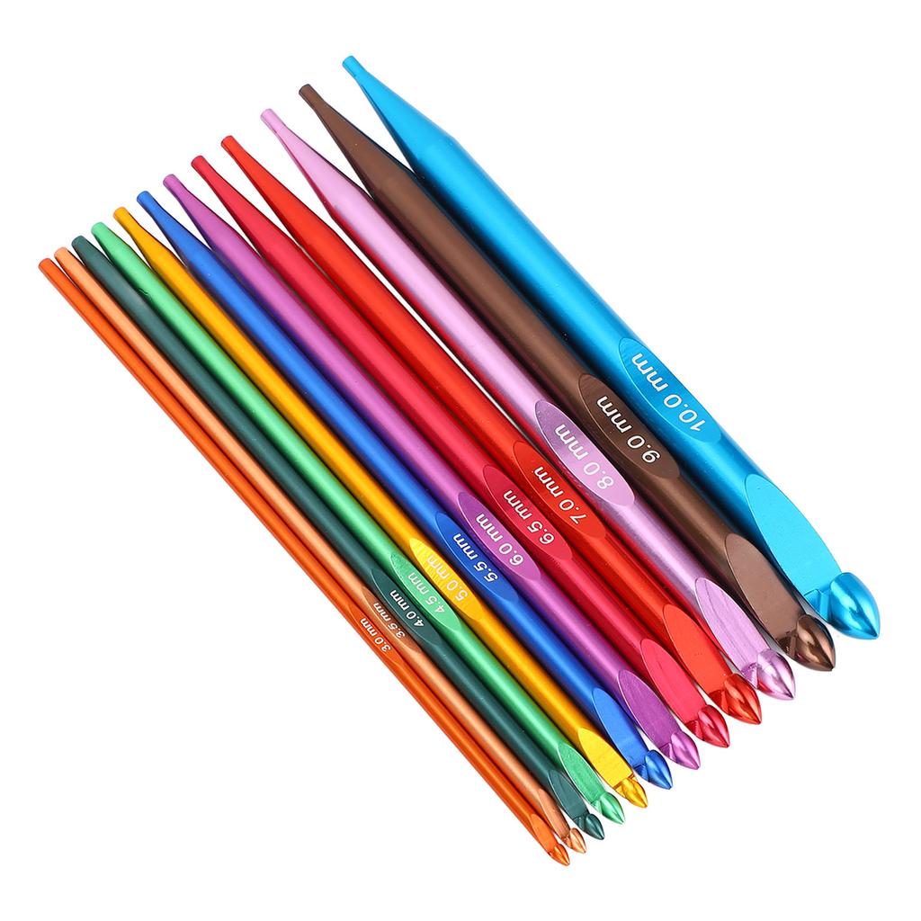 12 Pcs Tunisian Crochet Hook Set Colorful Interchangeable Aluminum Stainless Steel Knitting Hook with PU Bag