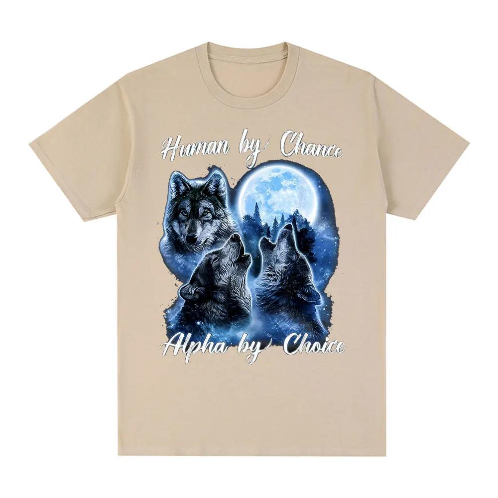 Human By Chance Alpha By Choice Wolf Pattern Tshirt Womens Fashion Hip Hop Retro Short Sleeved Tshirt
