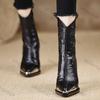 Fashion Pointed Toe Ankle Boots for Women Autumn Winter New Thick Heel PU Leather Boots Female Elegant High Heels Short Booties