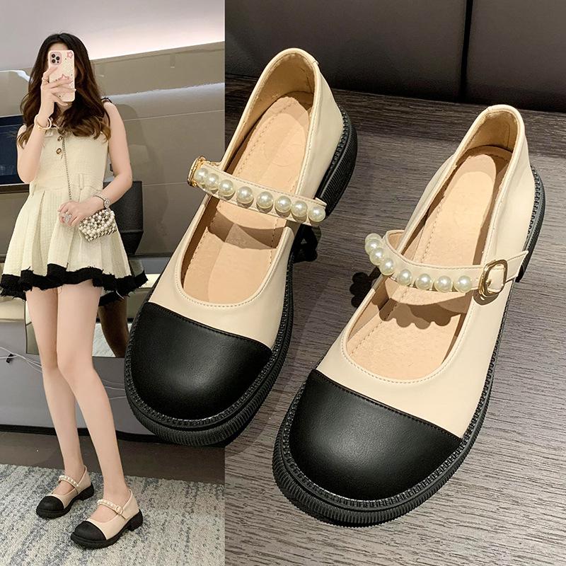 Pearl Mary Jane with skirt small leather shoes women's summer 2025 new spring and autumn college style soft flat loafers single shoes